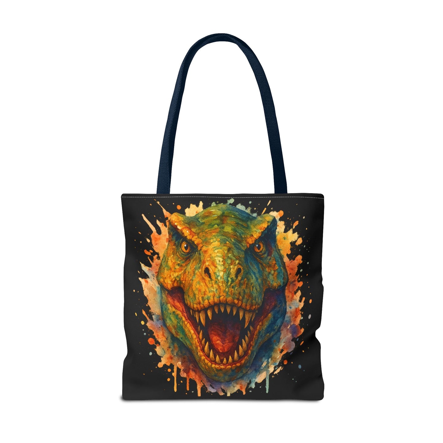 T-Rex Watercolor Tote Bag - 100% Polyester Canvas, Vibrant Dinosaur Art Bag, Reusable Beach-Market Tote, Dino Lover Gift, Bold Style
