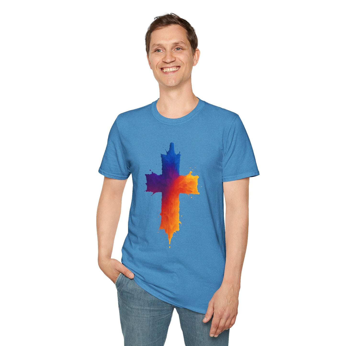Colorful Abstract Cross T‑Shirt | Bold Grunge Paint Splatter Christian Tee | Unique Vibrant Gift | Inspirational Faith Graphic Shirt