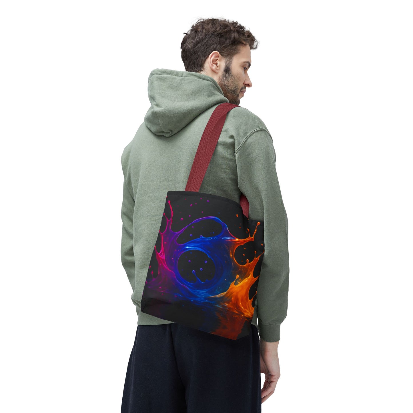 Elemental Fusion Tote Bag, Fire And Water Abstract Art Design, Vibrant Blue And Orange Splash Reusable Tote For Artists, Travel, And Everyday Use
