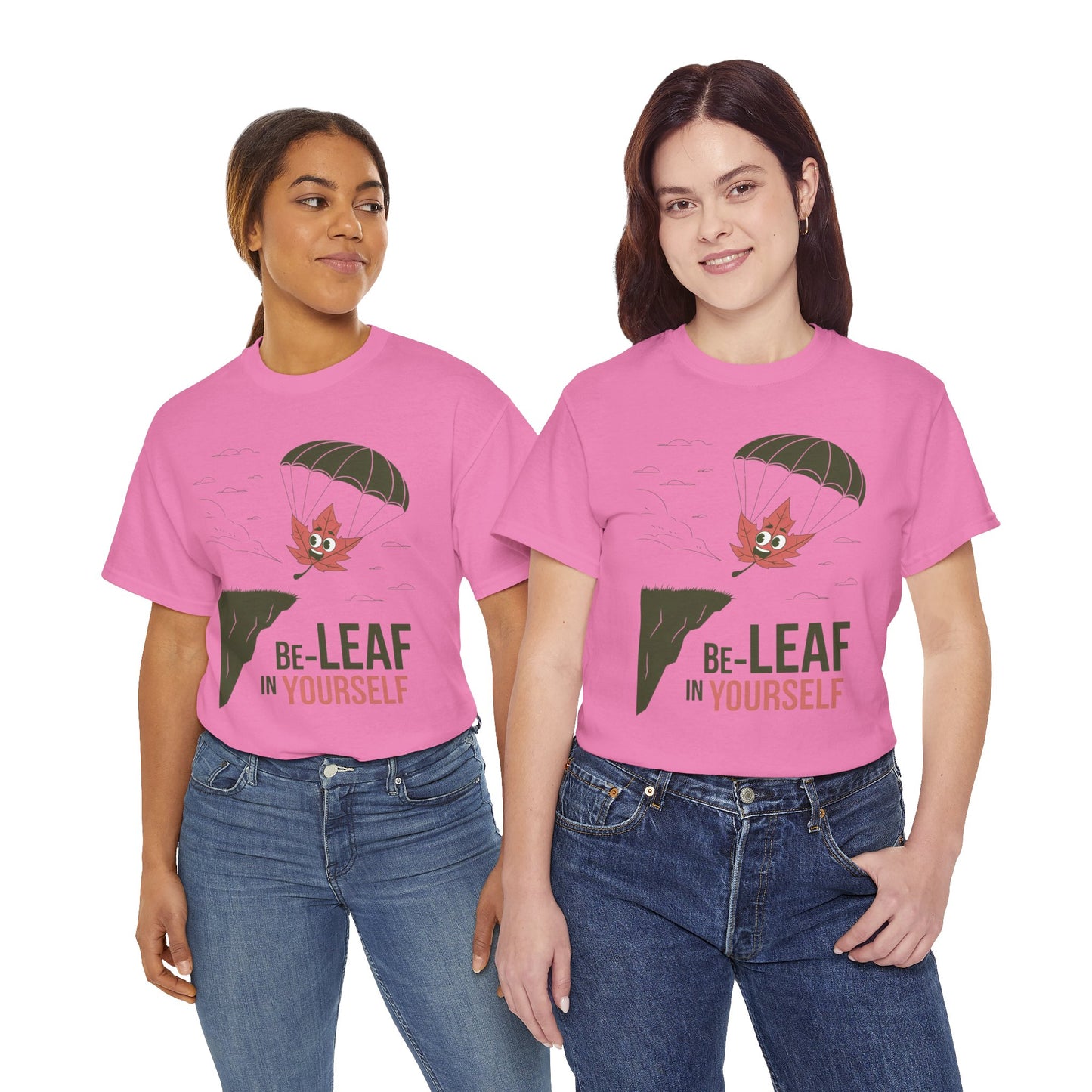 Be-Leaf In Yourself Maple Leaf Parachute T-Shirt | Funny Motivational Nature Graphic Tee | Self-Love Fall Autumn Shirt | Outdoorsy Gift
