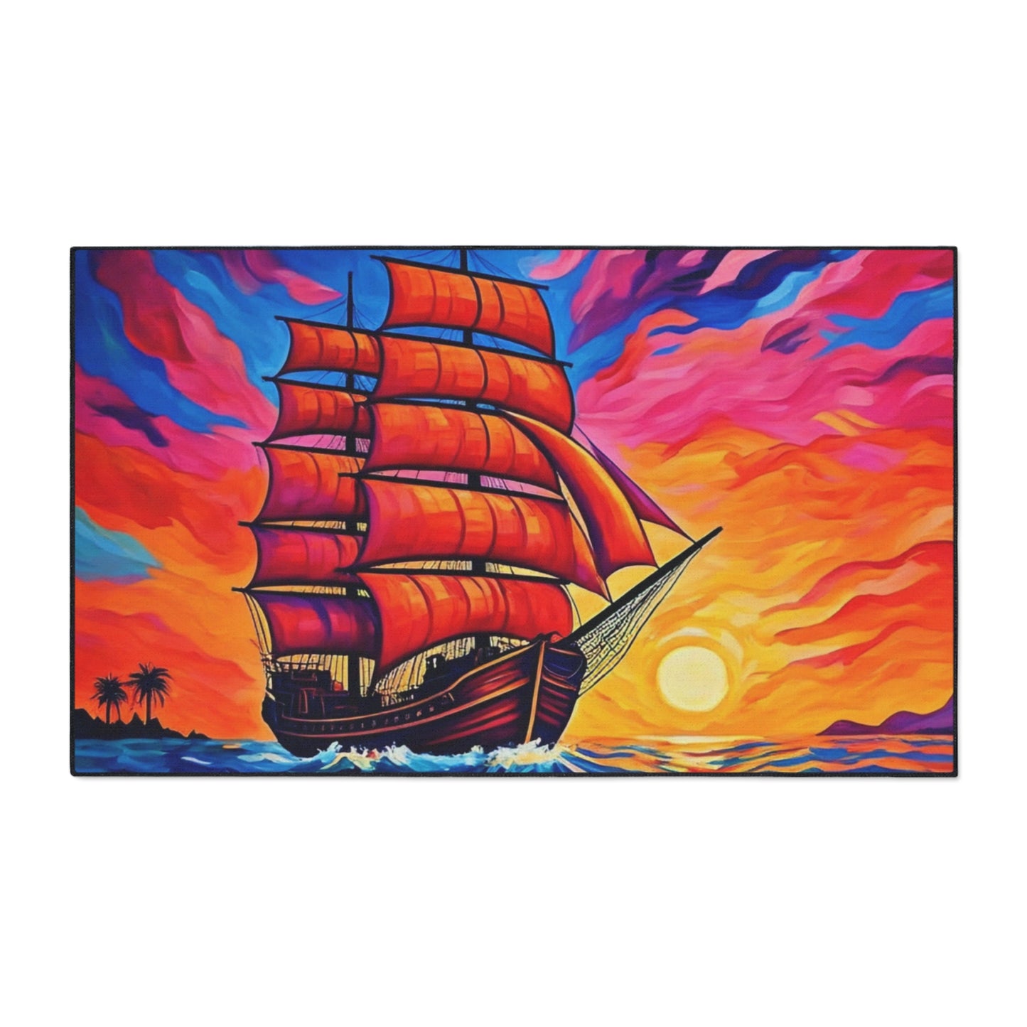Floor Mat - Ship on Ocean at Sunset Painting
