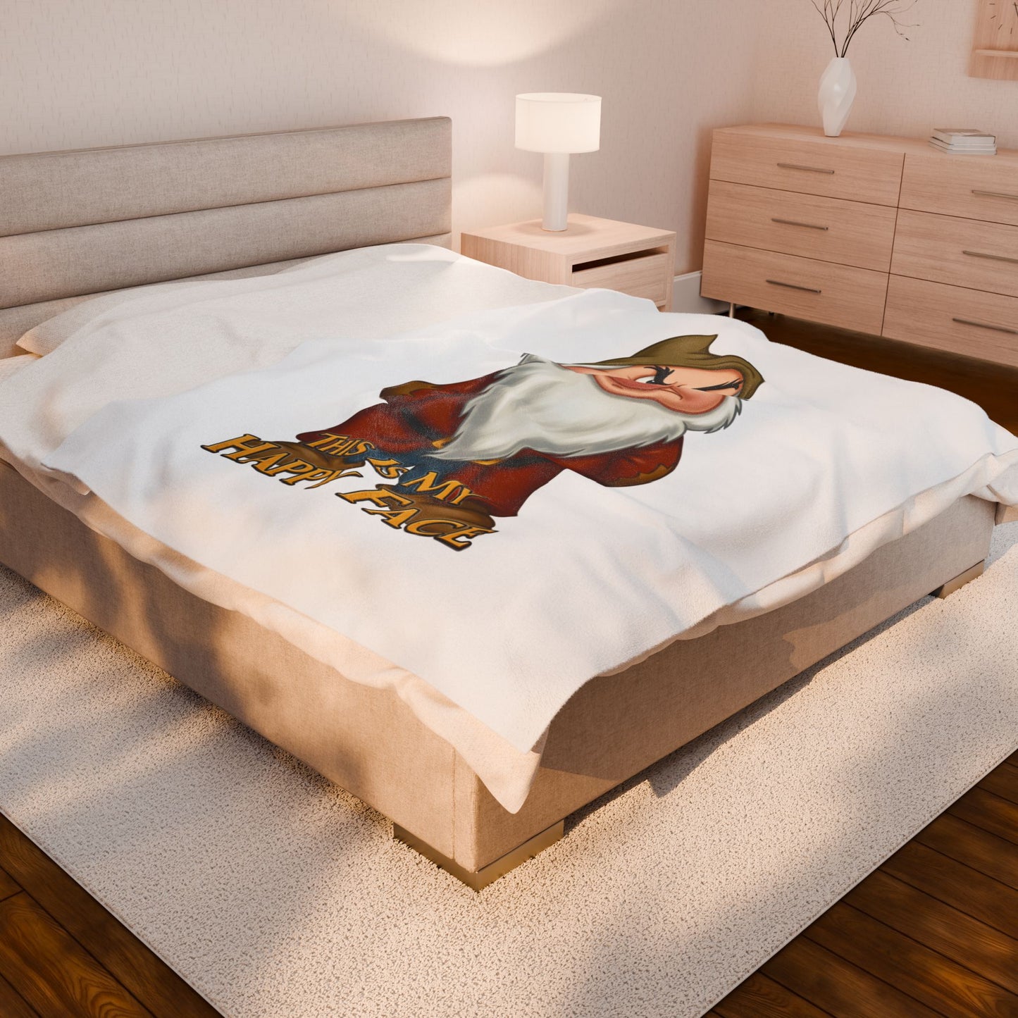 Funny Velveteen Plush Blanket with a Grumpy Dwarf - "This is My Happy Face"