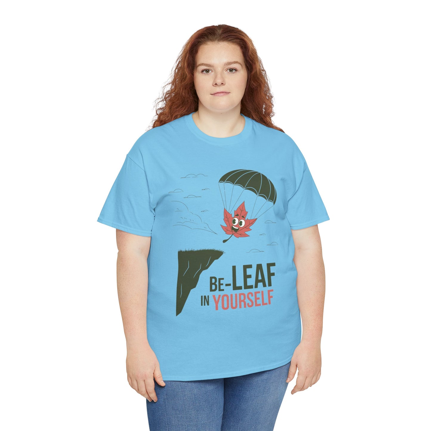Be-Leaf In Yourself Maple Leaf Parachute T-Shirt | Funny Motivational Nature Graphic Tee | Self-Love Fall Autumn Shirt | Outdoorsy Gift