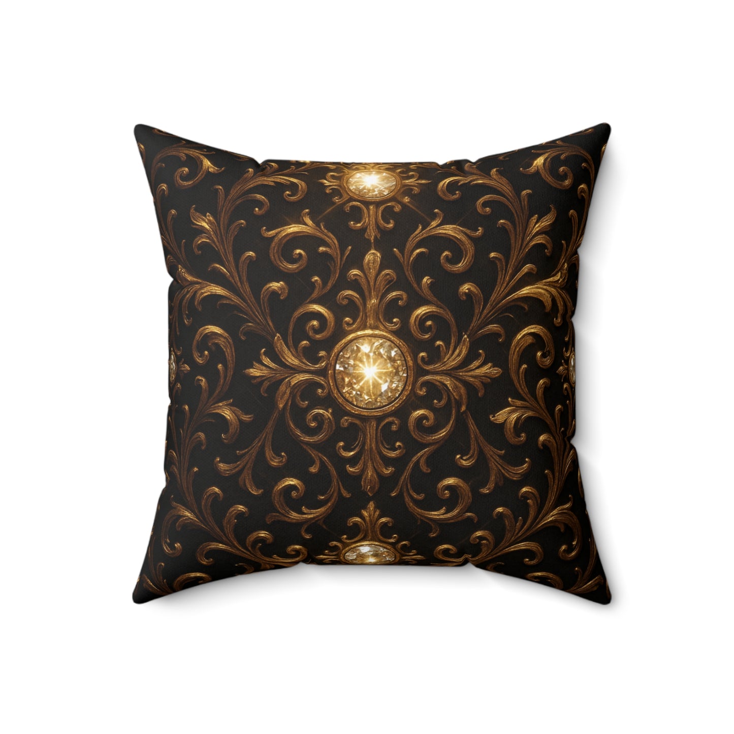Baroque Gold Scroll Throw Pillow Black Luxury Cushion Cover with Ornate Jewel Design, Gothic Glam Home Decor, Elegant Accent Pillow