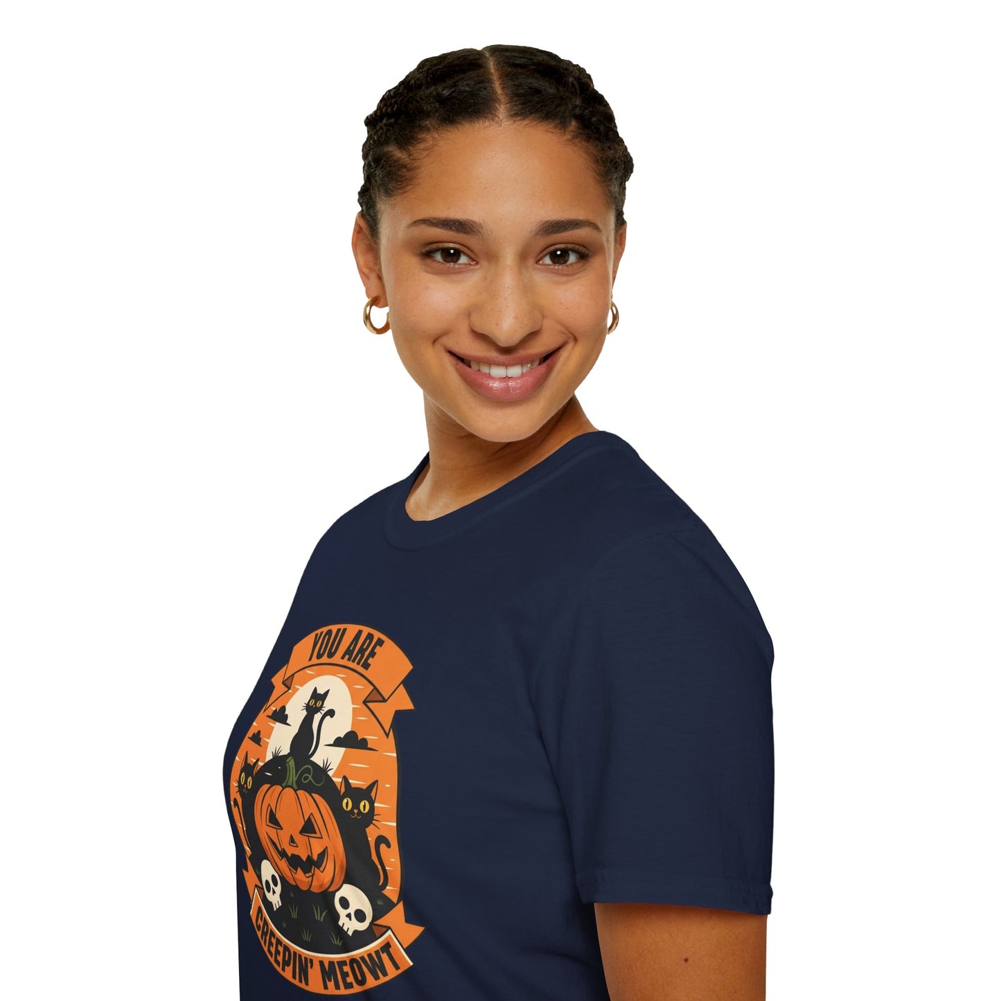 You Are Creepin' Meowt Halloween Cat T-Shirt | Funny Spooky Cat Tee | Black Cat Pumpkin Shirt | Cute Halloween Gift for Cat Lovers