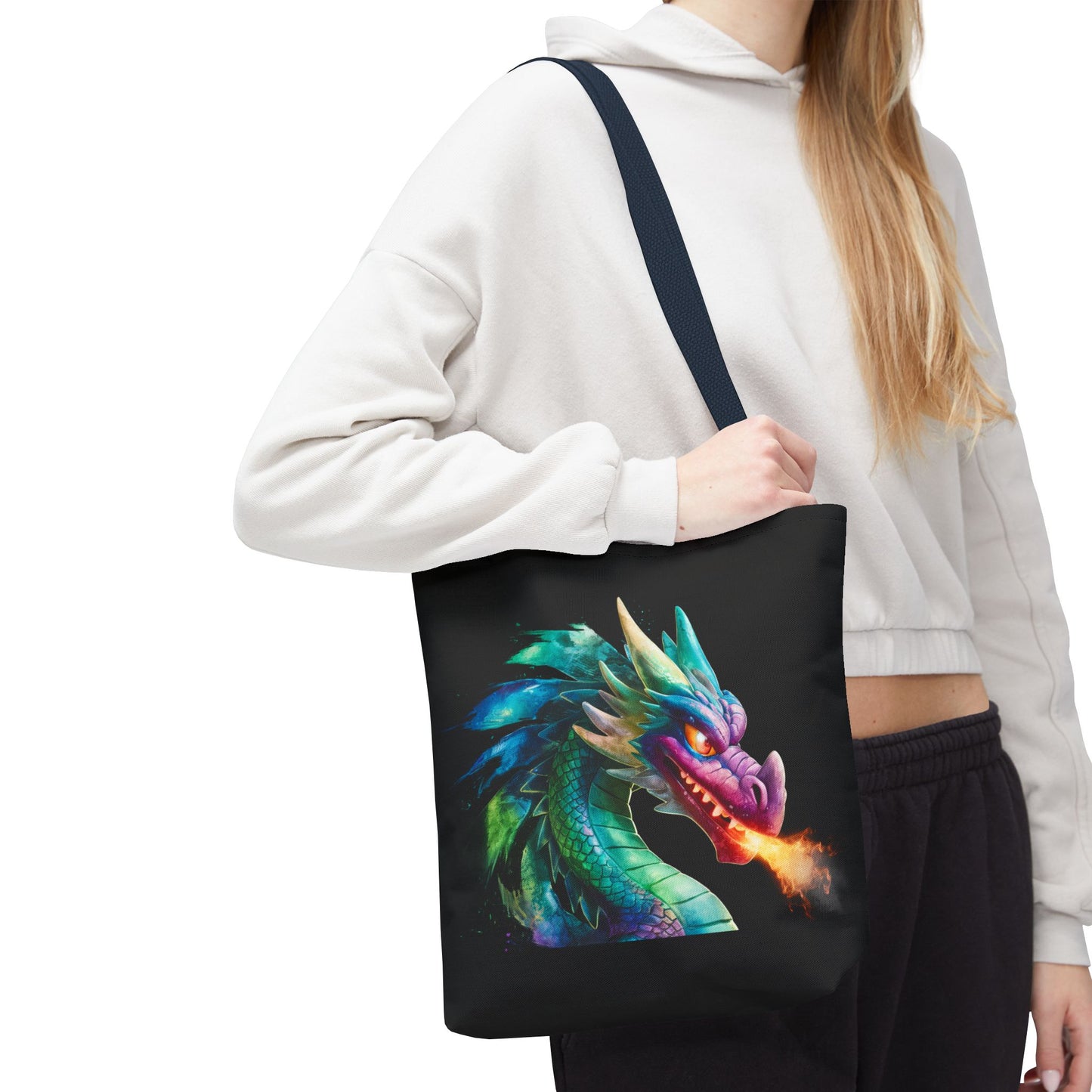 Double-Sided Fierce Dragon Canvas Tote - Colorful Fire-Breathing Fantasy, Eco Reusable Bag, Gift for Dragon Lover