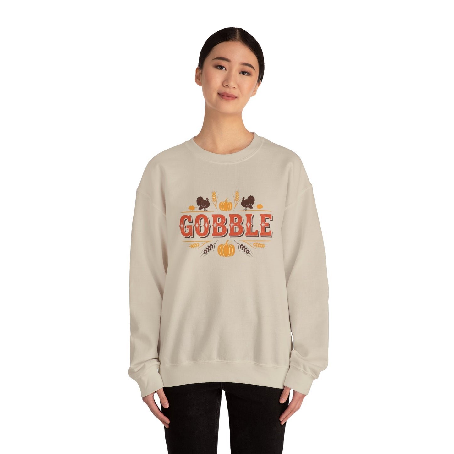 Gobble Thanksgiving Sweatshirt, Fall Pumpkin Turkey Shirt, Cozy Autumn Crewneck, Cute Gobble Pullover, Thanksgiving Dinner Outfit