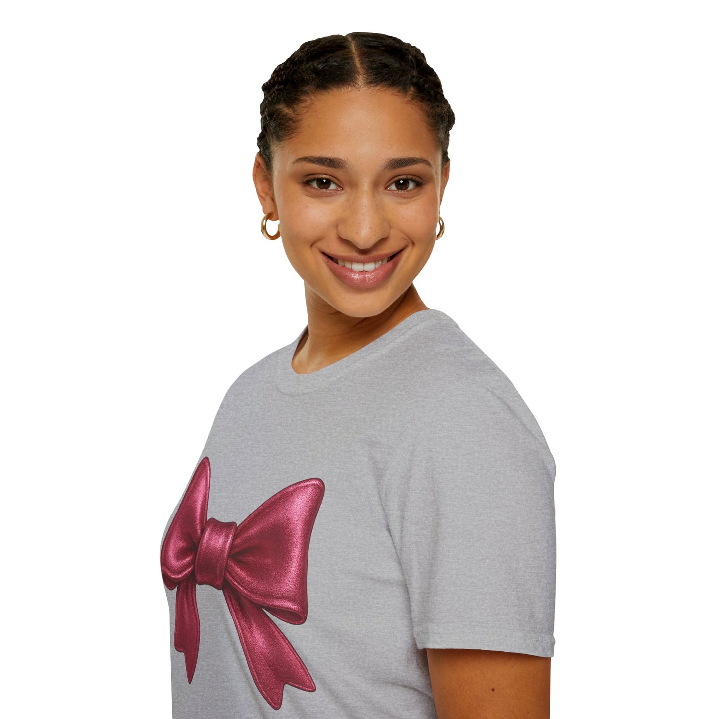 Metallic Burgundy Bow T-Shirt π | Elegant Cute Graphic Tee | Unisex Softstyle Shirt | Gift for Her, Aesthetic Outfit, Celebration Wear