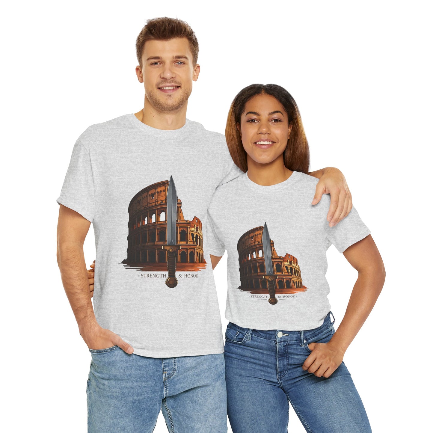 Strength & Honor Gladiator Shirt – Roman Colosseum Sword Graphic Tee – Ancient Rome History T-Shirt for Gladiator & Travel Fans
