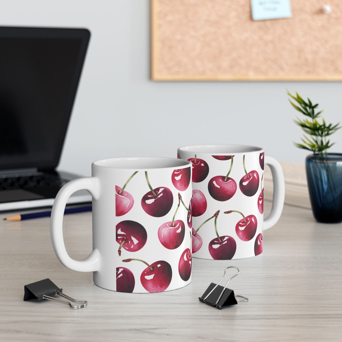 Cherry Pattern Ceramic Coffee Mug – Retro Fruit Cherry Mug, Aesthetic Coquette Cherry Design, Cottagecore Kitchen Gift 11oz & 15oz
