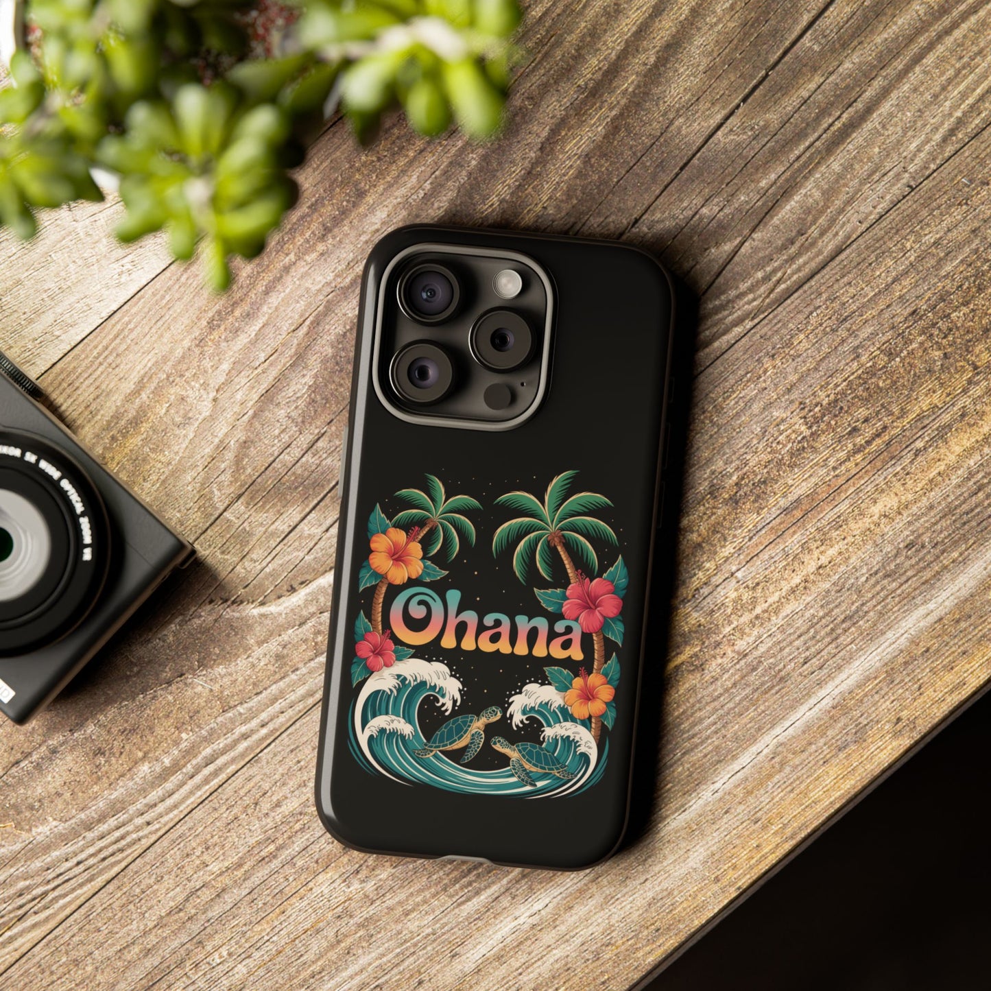 Tropical Ohana iPhone Case - Beach Vibes Cover with Palms, Hibiscus and Turtles - Rugged and Glossy Summer Phone Protector
