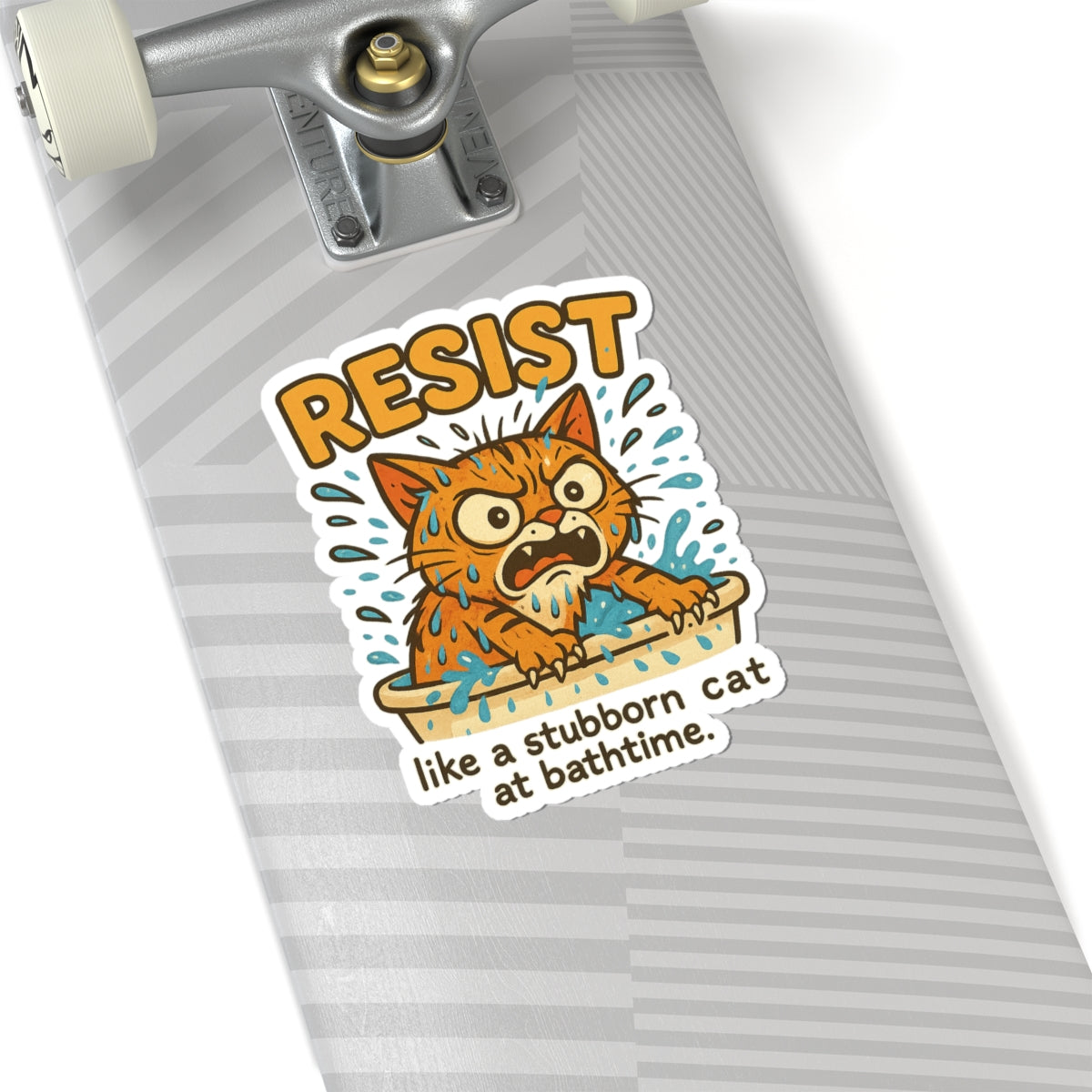 Resist Cat Sticker - Funny Bath Time Cat, Stubborn Cat Vinyl Decal, Kiss-Cut Cat Sticker for Laptop Water Bottle Journal Gifts