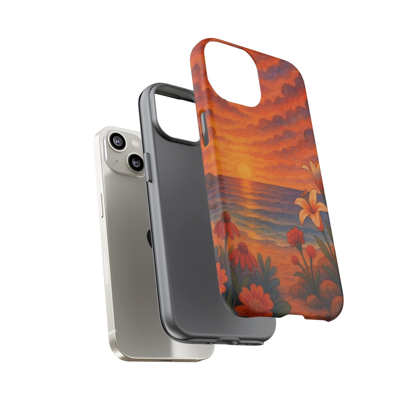 iPhone Case - Floral Ocean Sunset Watercolor Tough Case Nautical Phone Case Beach iPhone Case Ocean Sunset Theme