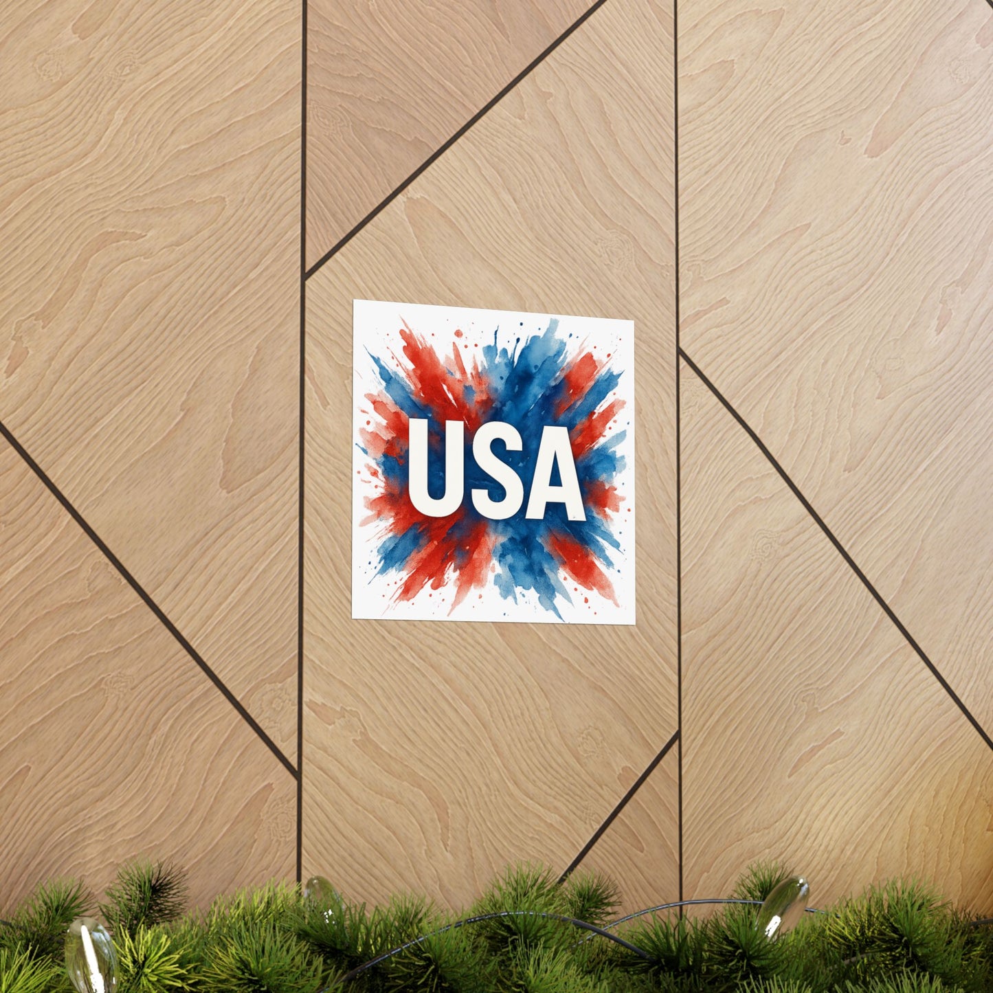 USA Watercolor Poster - Patriotic Red White and Blue Wall Art, 4th of July Decor, Ready-to-Frame American Pride Print