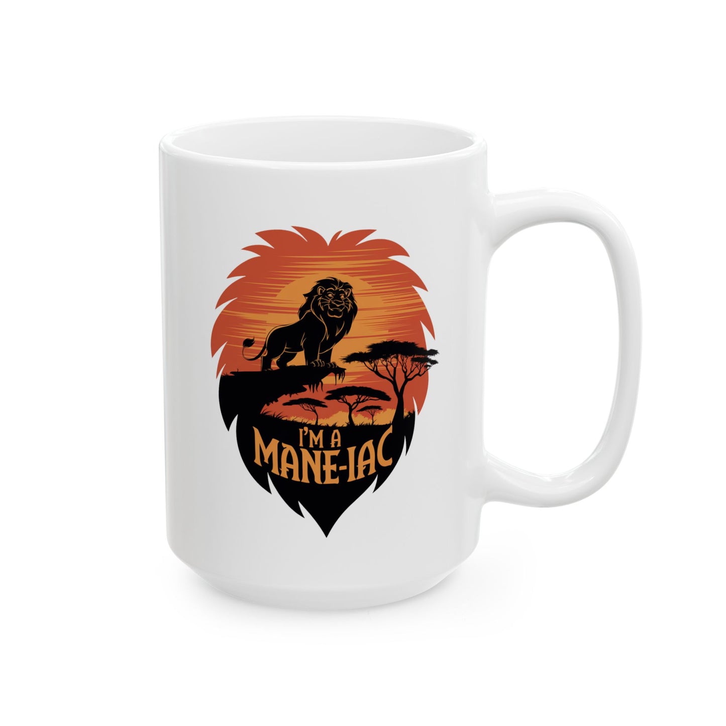 I’m a Mane-iac Lion Mug – Funny Animal Pun Coffee Cup – Safari Wildlife Gift for Him, Her, Kids – Bold Jungle Kitchen Decor