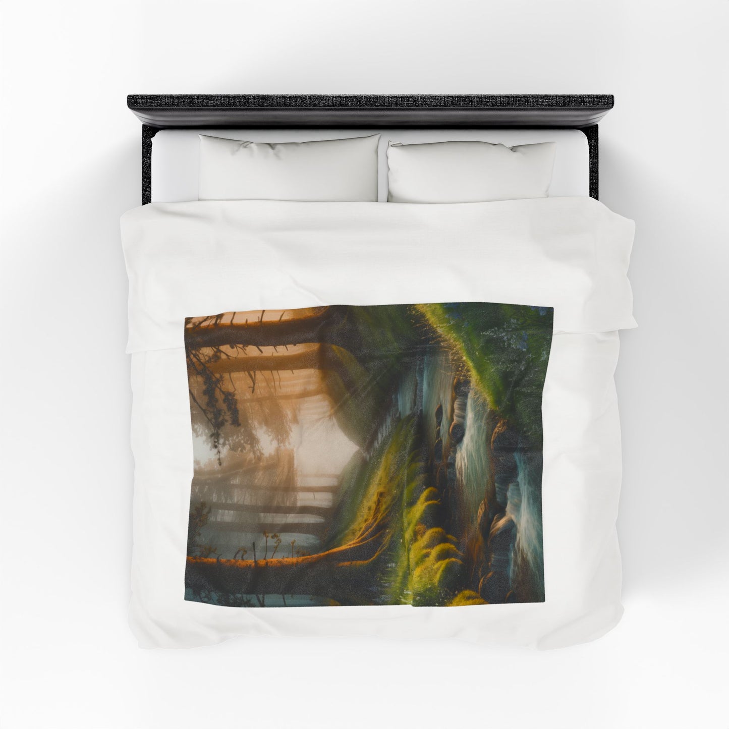 Serene Nature Velveteen Plush Blanket Cozy Décor for Home Nature Blanket Forest Throw with Stream