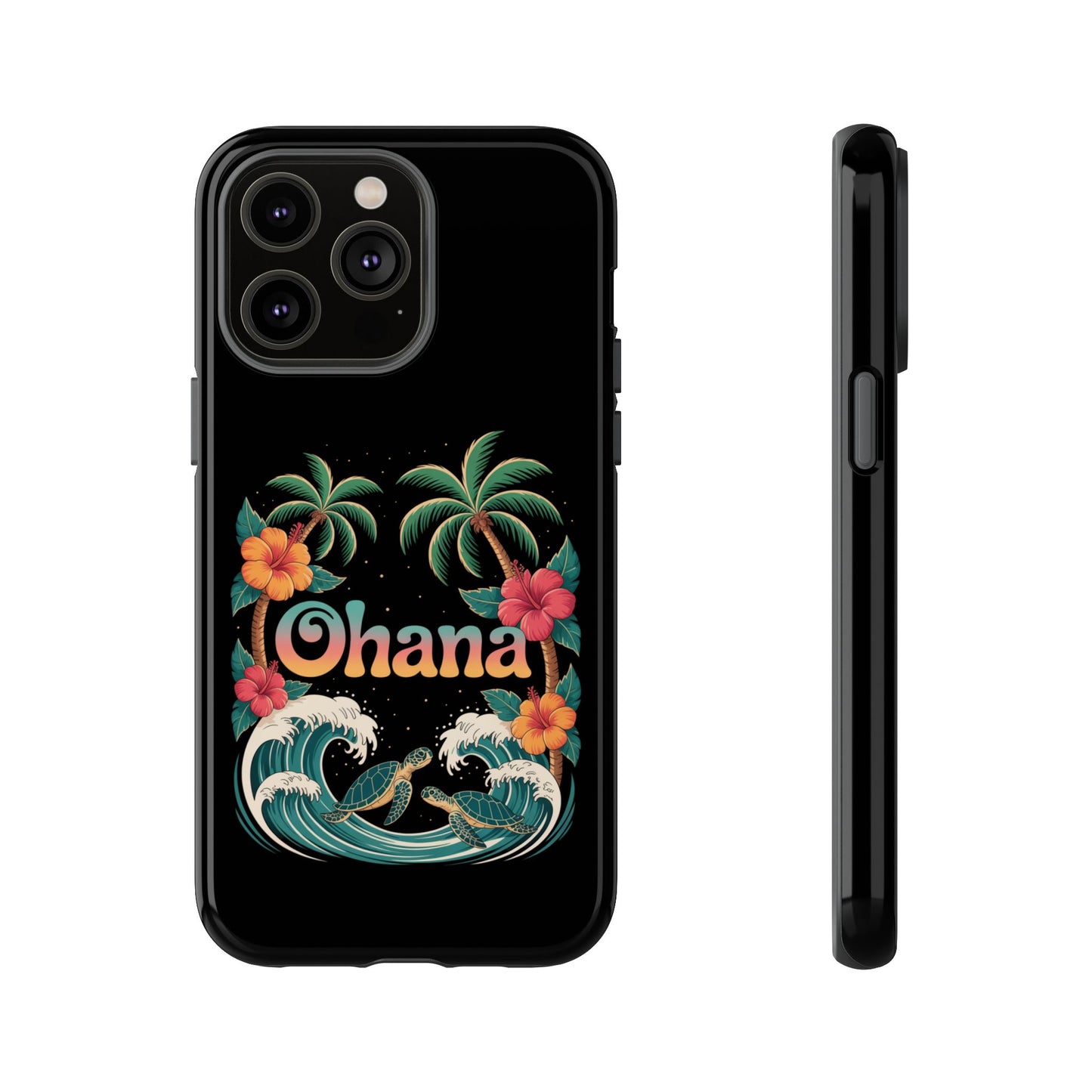 Tropical Ohana iPhone Case - Beach Vibes Cover with Palms, Hibiscus and Turtles - Rugged and Glossy Summer Phone Protector