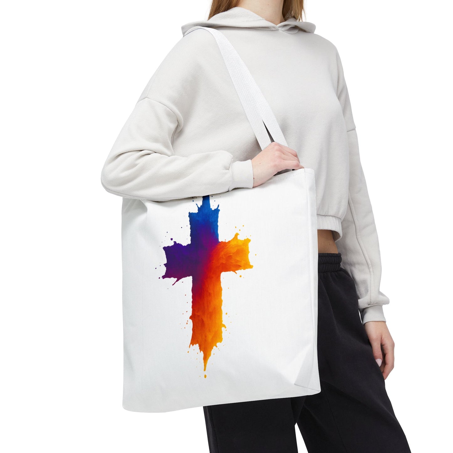 Watercolor Cross Tote Bag, Faith Tote, Christian Gift Bag, Religious Art Shoulder Bag, Inspirational Everyday Carry, Spiritual Cross Design Tote