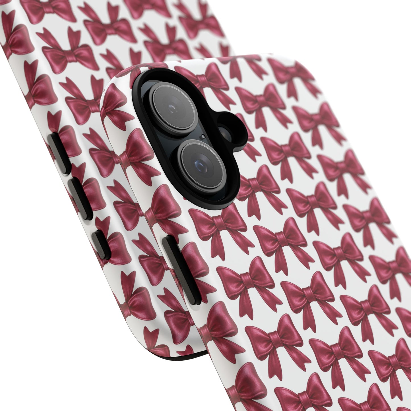 Coquette Bow iPhone Case - Burgundy Ribbon Pattern Phone Cover, Girly Aesthetic Accessory, Cute Gift for Her