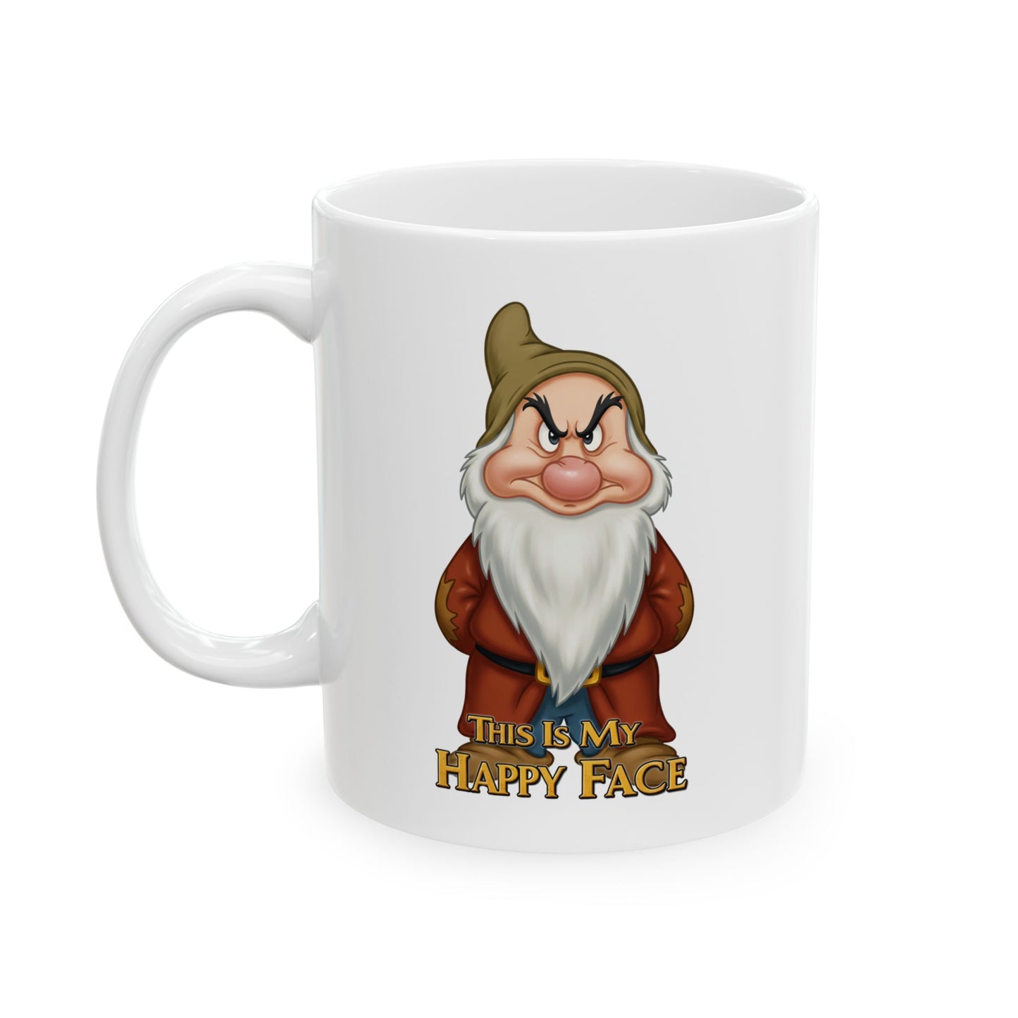 Funny Grumpy Gnome Mug – “This Is My Happy Face” Coffee Cup, Dishwasher Safe Ceramic, Hilarious Gift for Coffee Lovers & Office Humor
