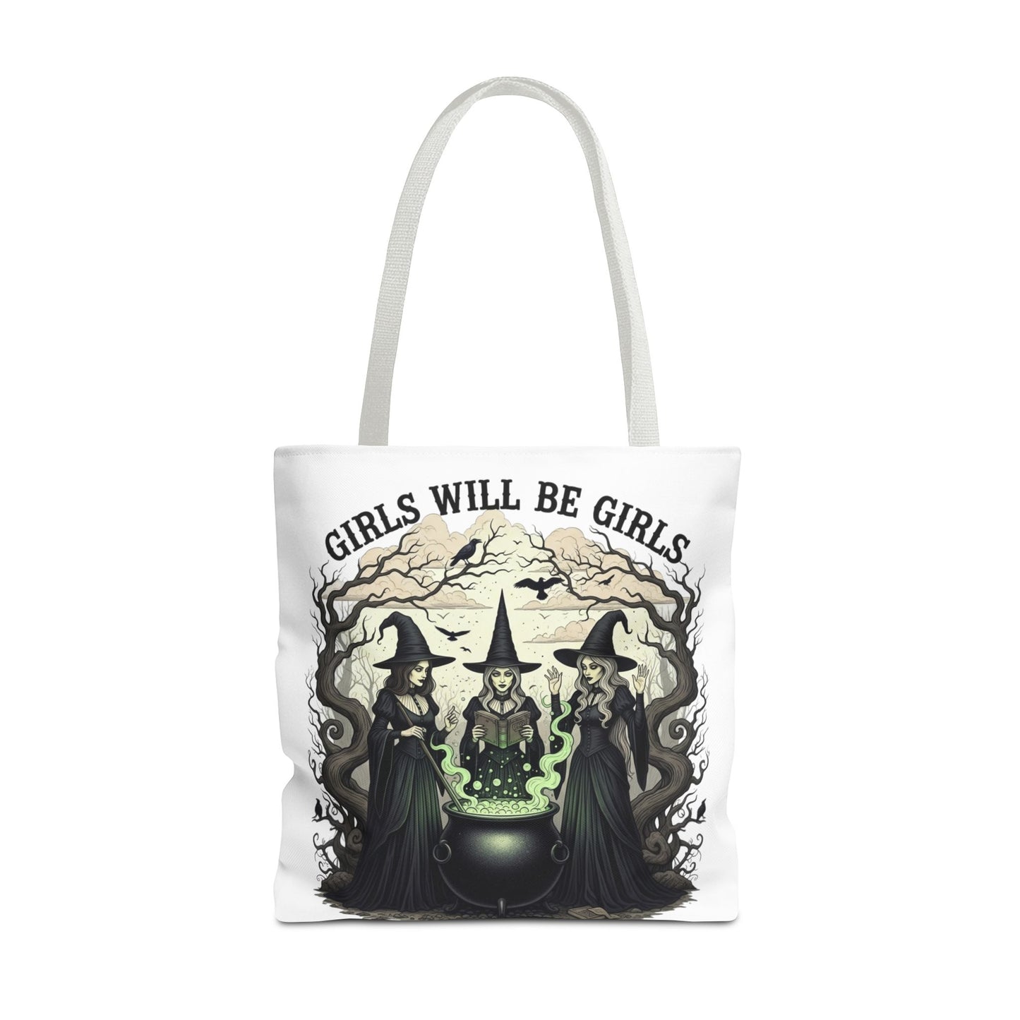 Girls Will Be Girls Halloween Tote Bag, Witchy Aesthetic Bag, Gothic Witches Cauldron Art, Spooky Gift, Reusable Eco Tote For Halloween Lovers