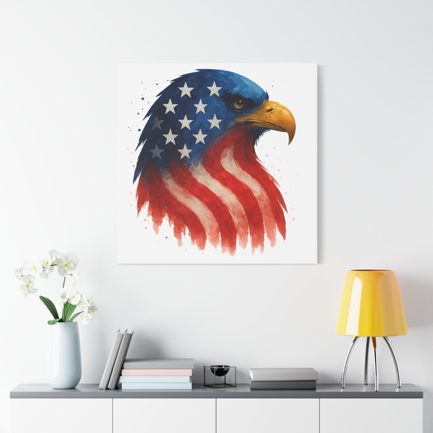 Patriotic Eagle Canvas Wall Art - American Flag Eagle Print - 4th of July Decor, USA Home and Office Gift - Ready to Hang Canvas Art