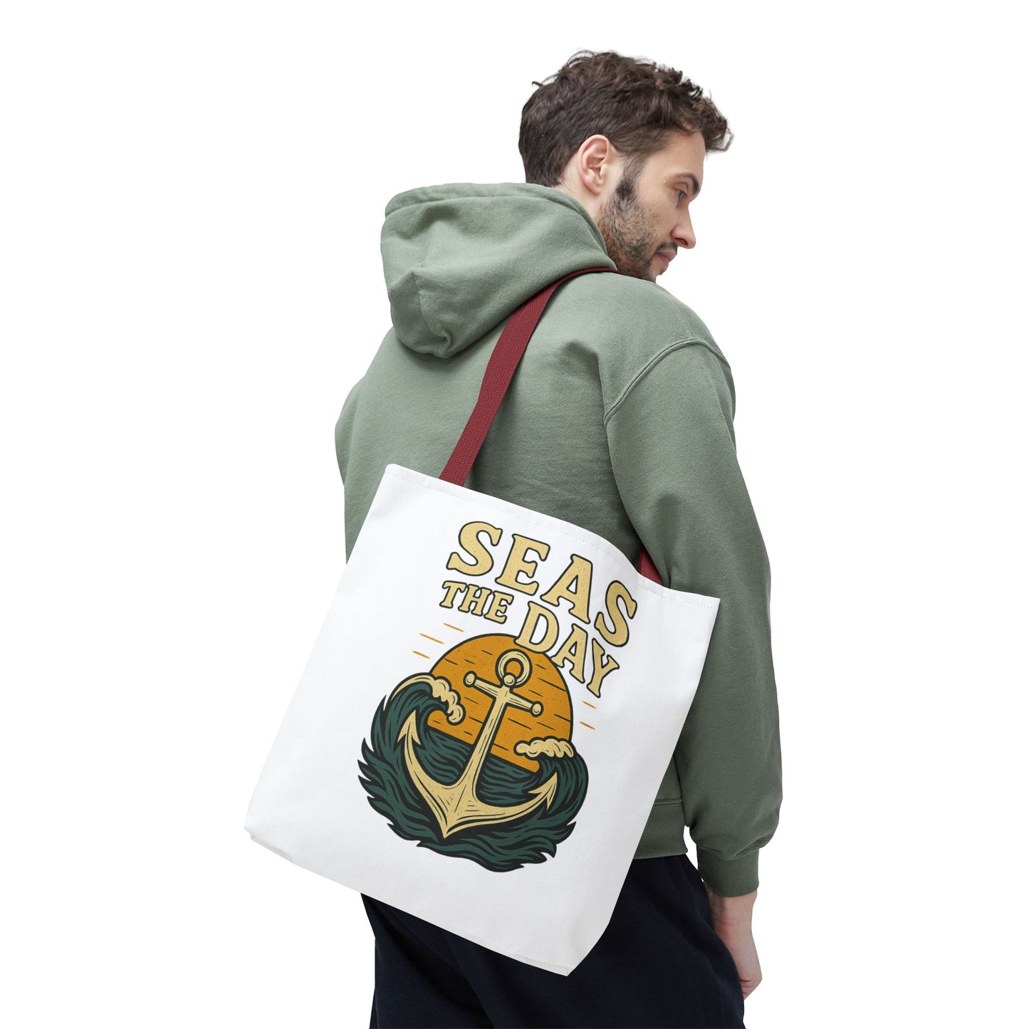 "Seas the Day" Nautical Tote Bag – Funny Beach Quote Canvas Bag with Anchor | Coastal Gift Idea for Summer, Travel, or Daily Use