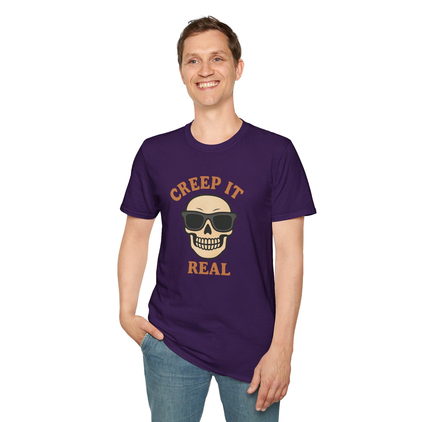 Creep It Real Shirt - Funny Skull Halloween T-Shirt, Spooky Season Graphic Tee, Cool Skeleton with Sunglasses, Humorous Fall Top