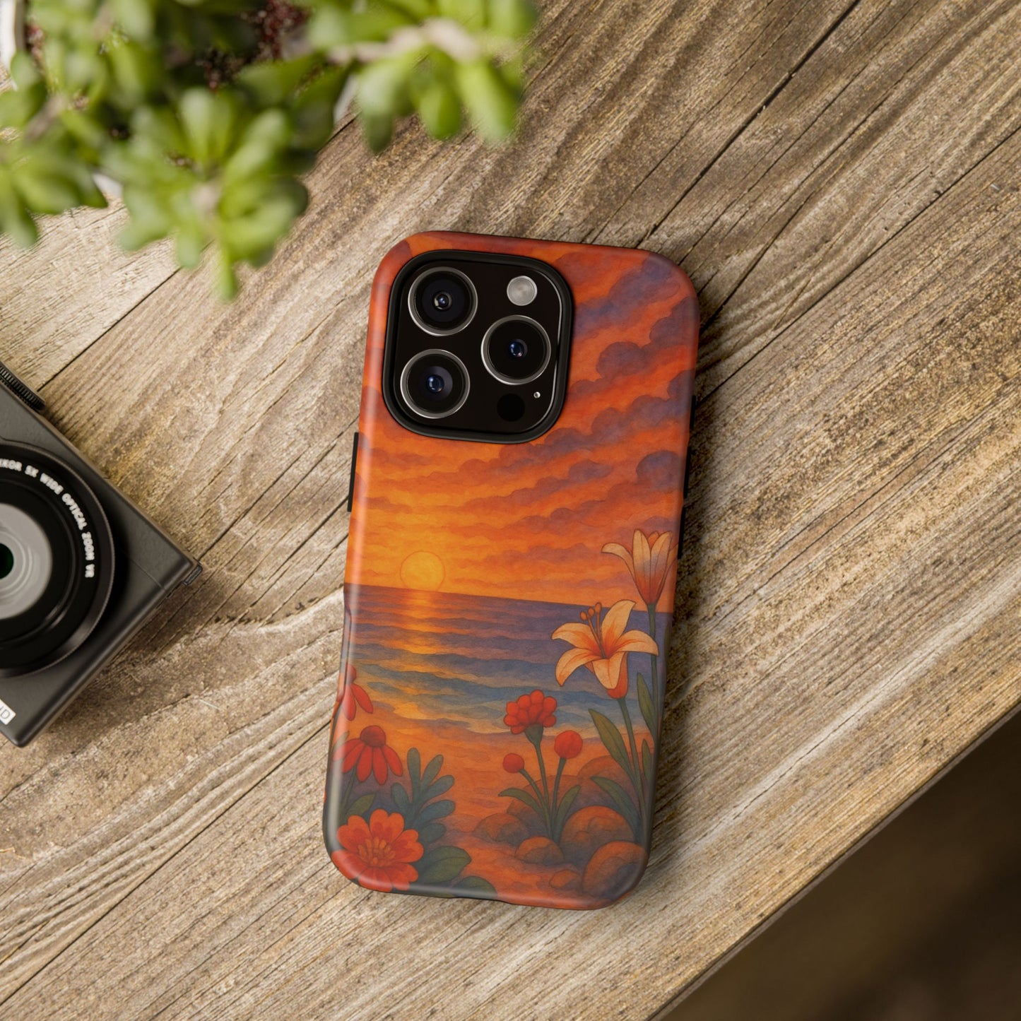 iPhone Case - Floral Ocean Sunset Watercolor Tough Case Nautical Phone Case Beach iPhone Case Ocean Sunset Theme