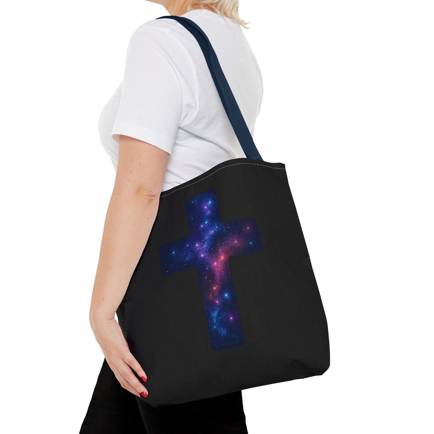 Galaxy Cross Tote Bag – Christian Faith Bag, Inspirational Reusable Shopper, Spiritual Gift for Women & Men, Religious Church Bag