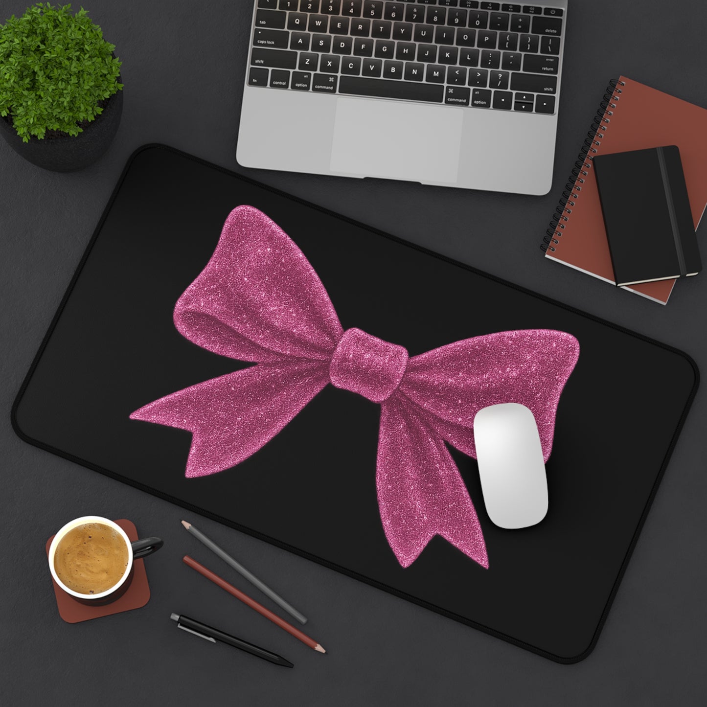 Pink Glitter Bow Desk Mat β Coquette Aesthetic Mouse Pad XL β Cute Girly Office Decor β Soft Girl Gaming Desk Mat β Pinkcore Desk Accessory