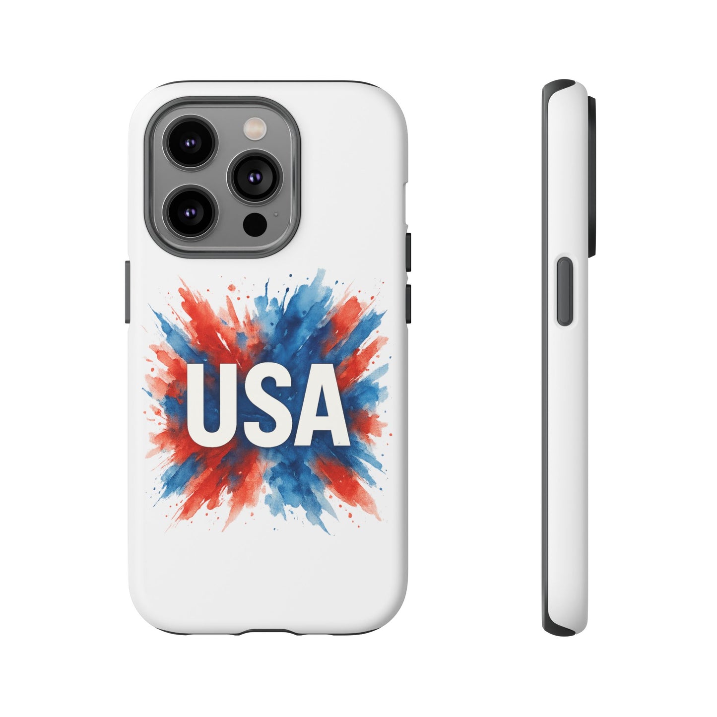 USA Splash iPhone Case - Patriotic Red White Blue Tough Cover, Dual-Layer Protection, 4th of July Memorial Day Gift