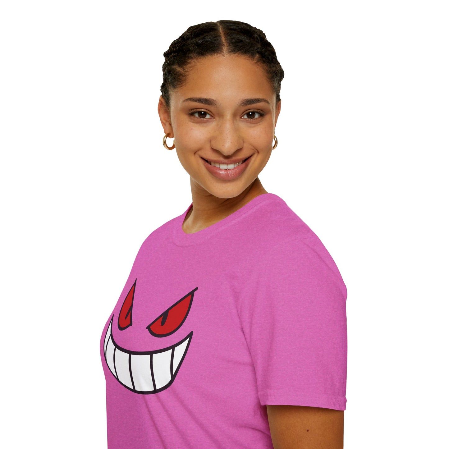 Spooky Grin Face T-Shirt - Creepy Ghost Smile Graphic Tee - Dark Humor Unisex Shirt - Anime Monster Style Funny Top