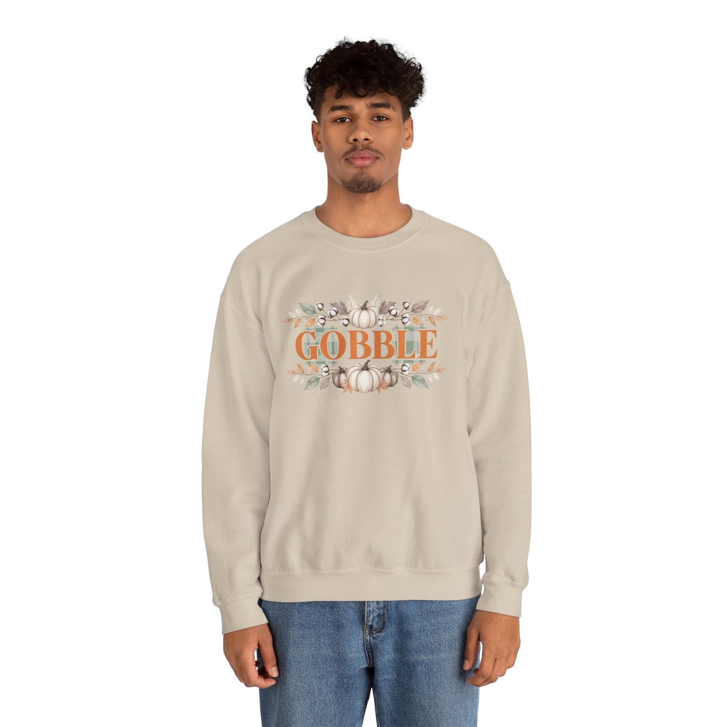 Gobble Thanksgiving Sweatshirt, Neutral Fall Pumpkin Crewneck, Autumn Cotton Stems Leaves Pullover, Cozy Rustic Thanksgiving Top