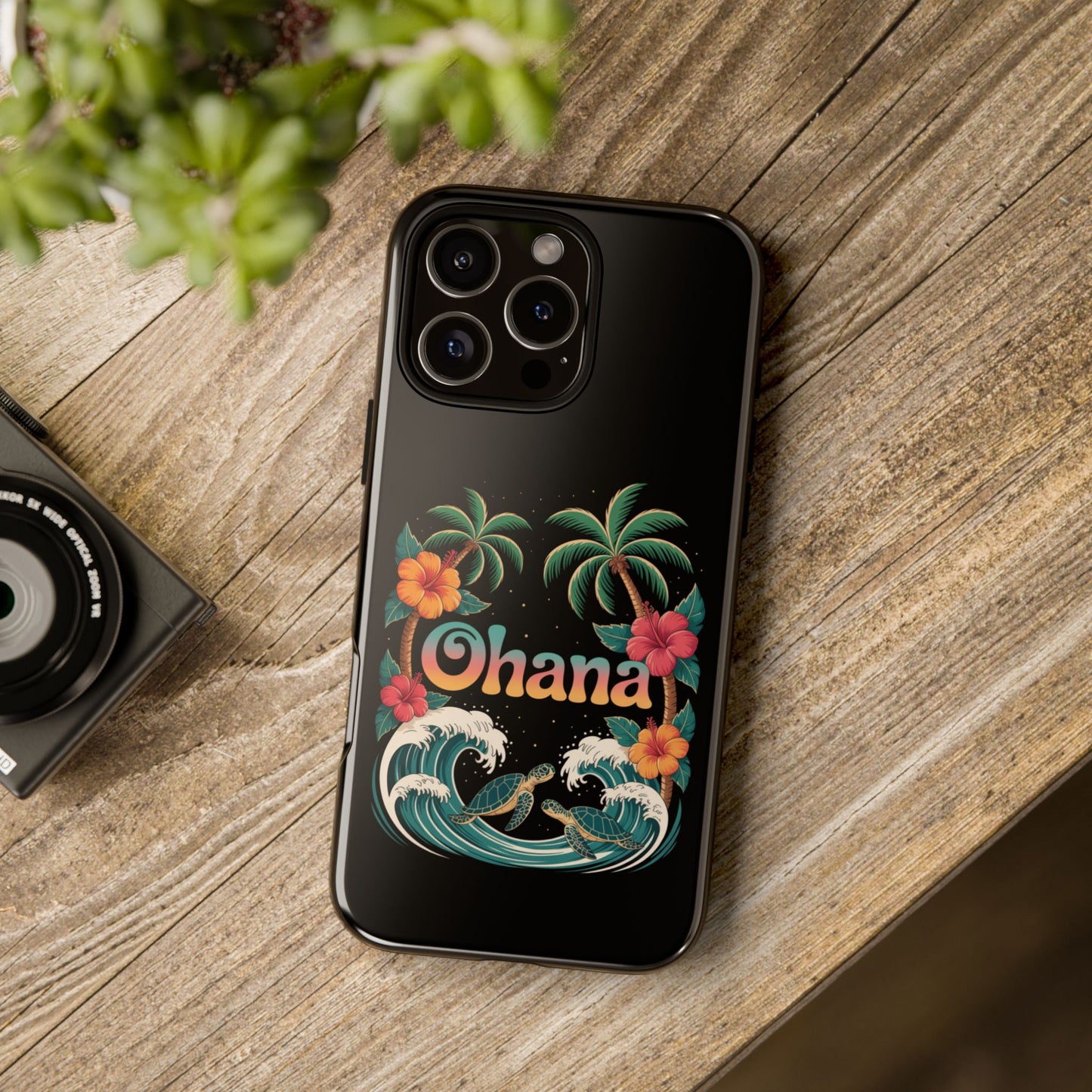 Tropical Ohana iPhone Case - Beach Vibes Cover with Palms, Hibiscus and Turtles - Rugged and Glossy Summer Phone Protector