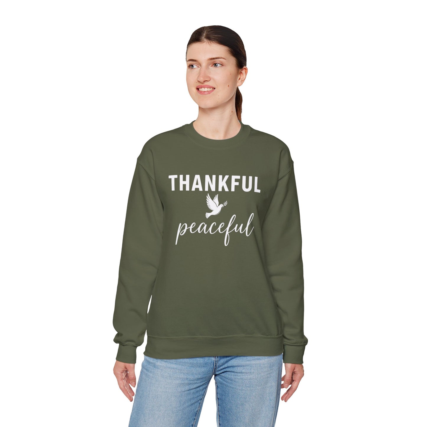 Thankful Peaceful Sweatshirt, Inspirational Quote Crewneck, Positive Message Sweater, Gratitude Gift, Cozy Faith Based Pullover