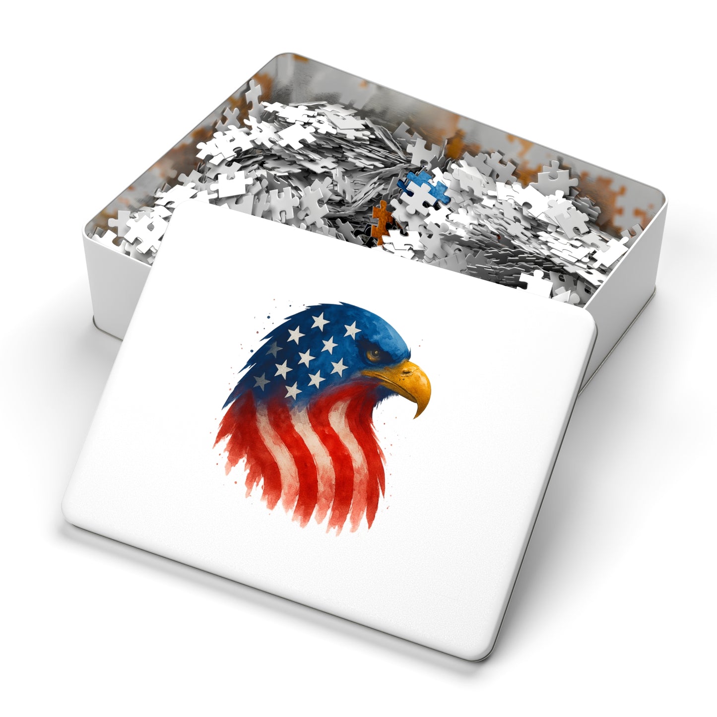 Patriotic Eagle Puzzle - 252 pc - 2000 pc Eagle Jigsaw in Tin, USA Family Game Night, Independence Day Gift, Educational Relaxation Decor