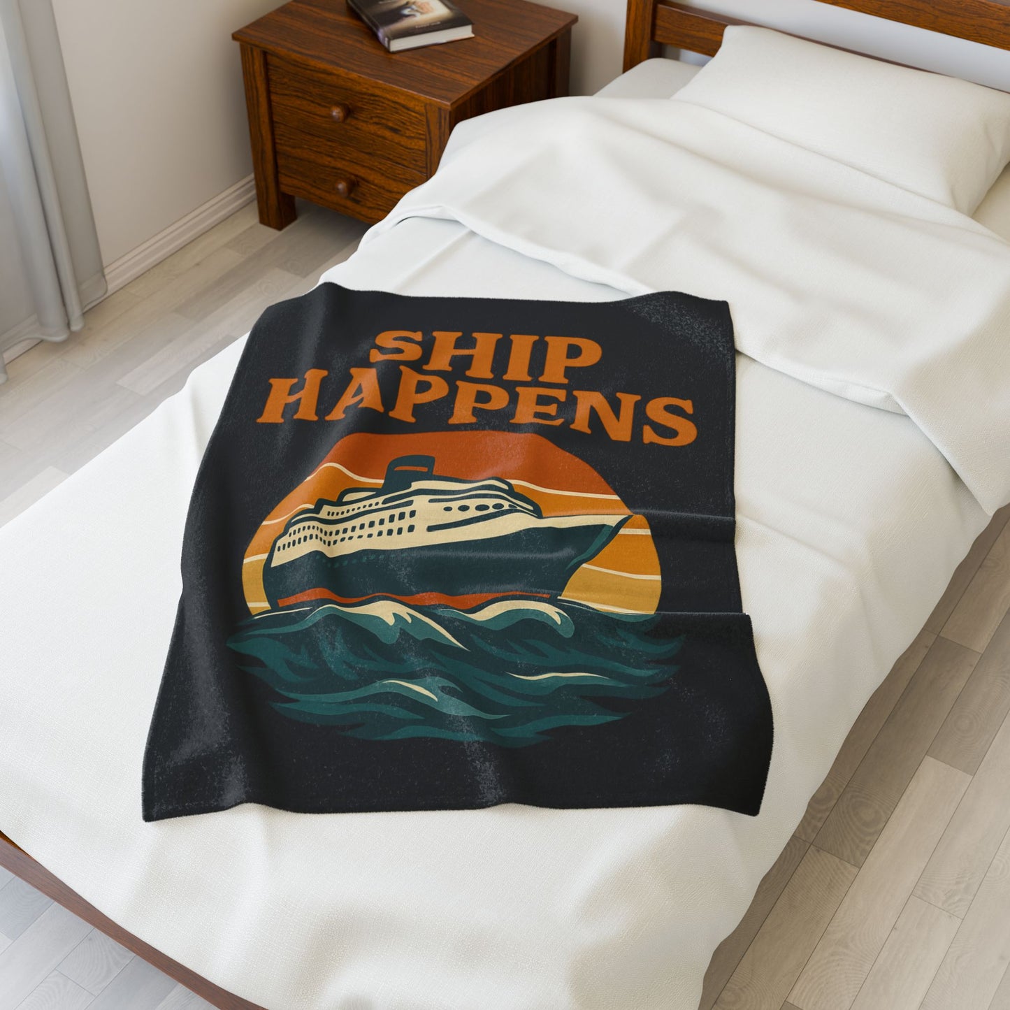 Funny Cruise Blanket – “Ship Happens” Throw Blanket, Nautical Gift for Cruise Lover, Travel Pun Blanket, Boat Trip Must-Have