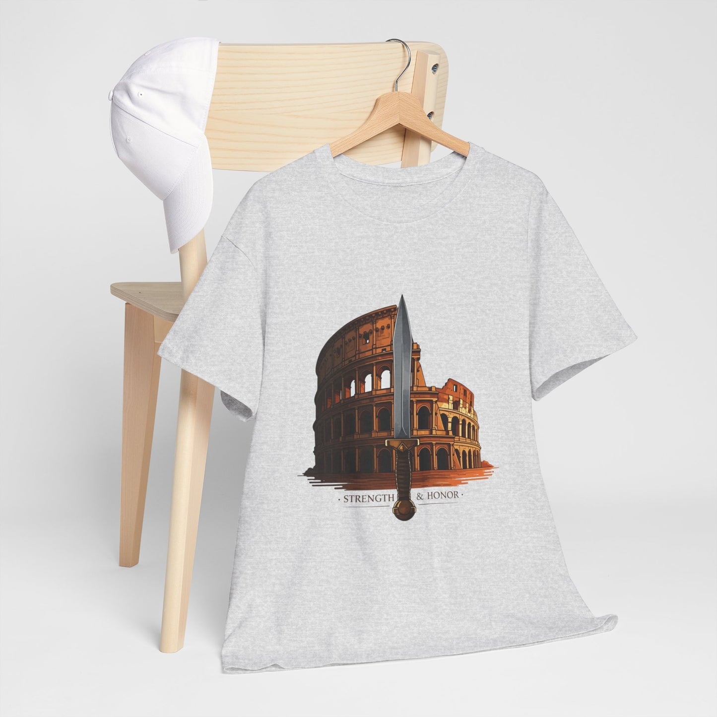 Strength & Honor Gladiator Shirt – Roman Colosseum Sword Graphic Tee – Ancient Rome History T-Shirt for Gladiator & Travel Fans