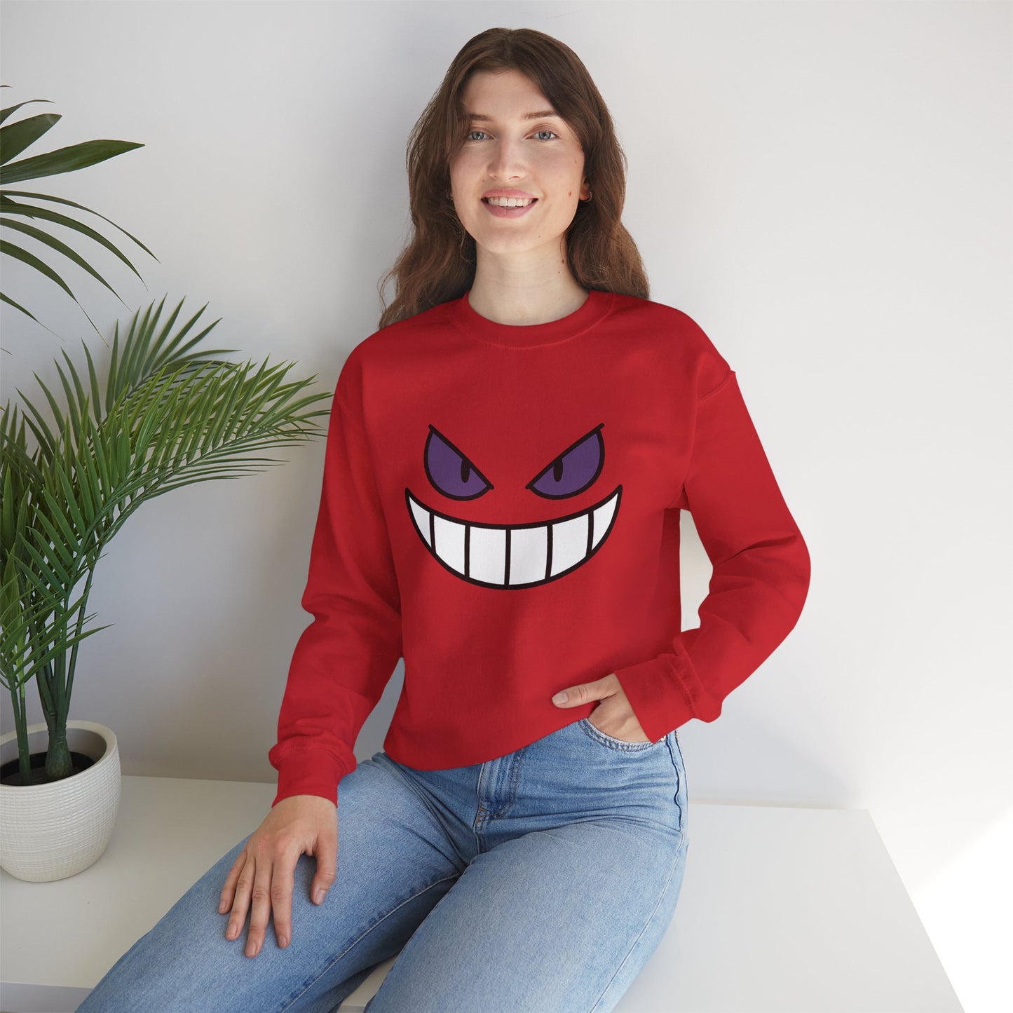 Sinister Grin Sweatshirt, Creepy Smile Crewneck, Dark Cartoon Face Sweatshirt, Halloween Gothic Sweatshirt, Spooky Grin Pullover