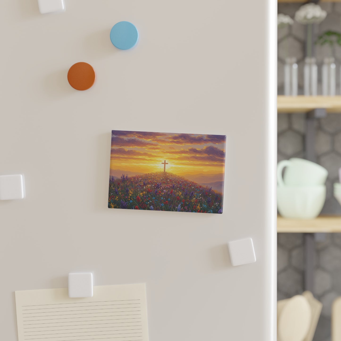 Button Magnet, Monet Style Cross Painting Christian Decor Spiritual Magnet Religious Decoration