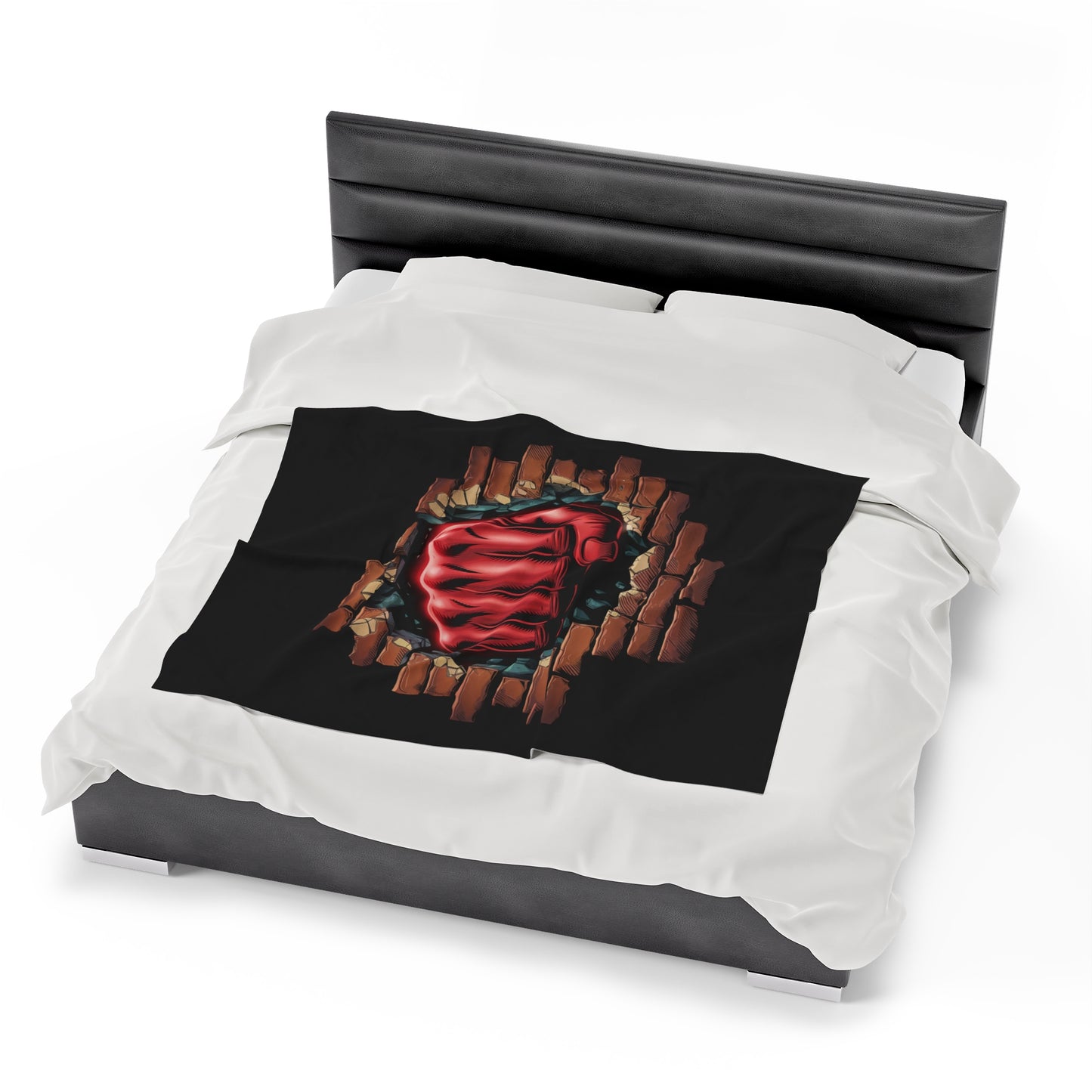 Plush Blanket - Red Fist Smashing Through Brick Wall Design