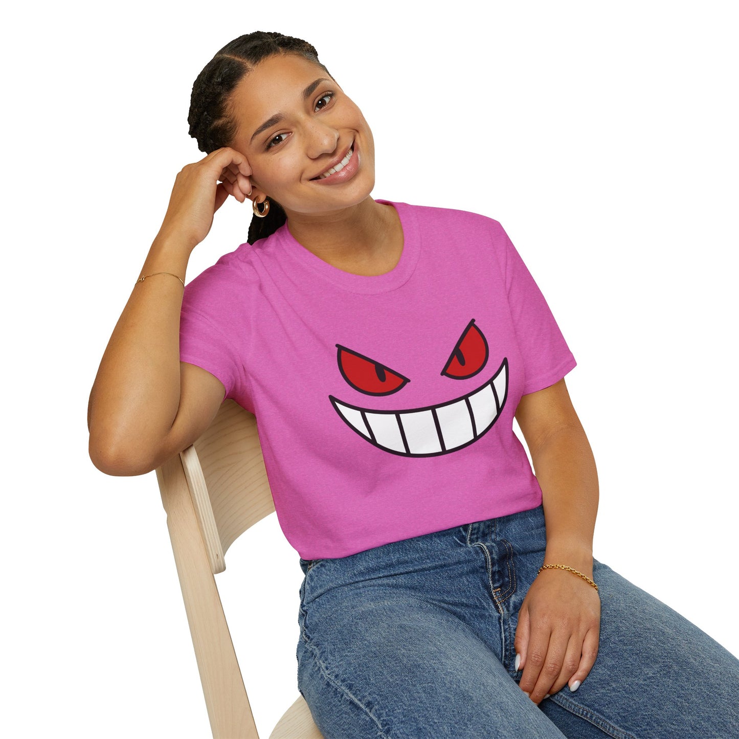 Spooky Grin Face T-Shirt - Creepy Ghost Smile Graphic Tee - Dark Humor Unisex Shirt - Anime Monster Style Funny Top