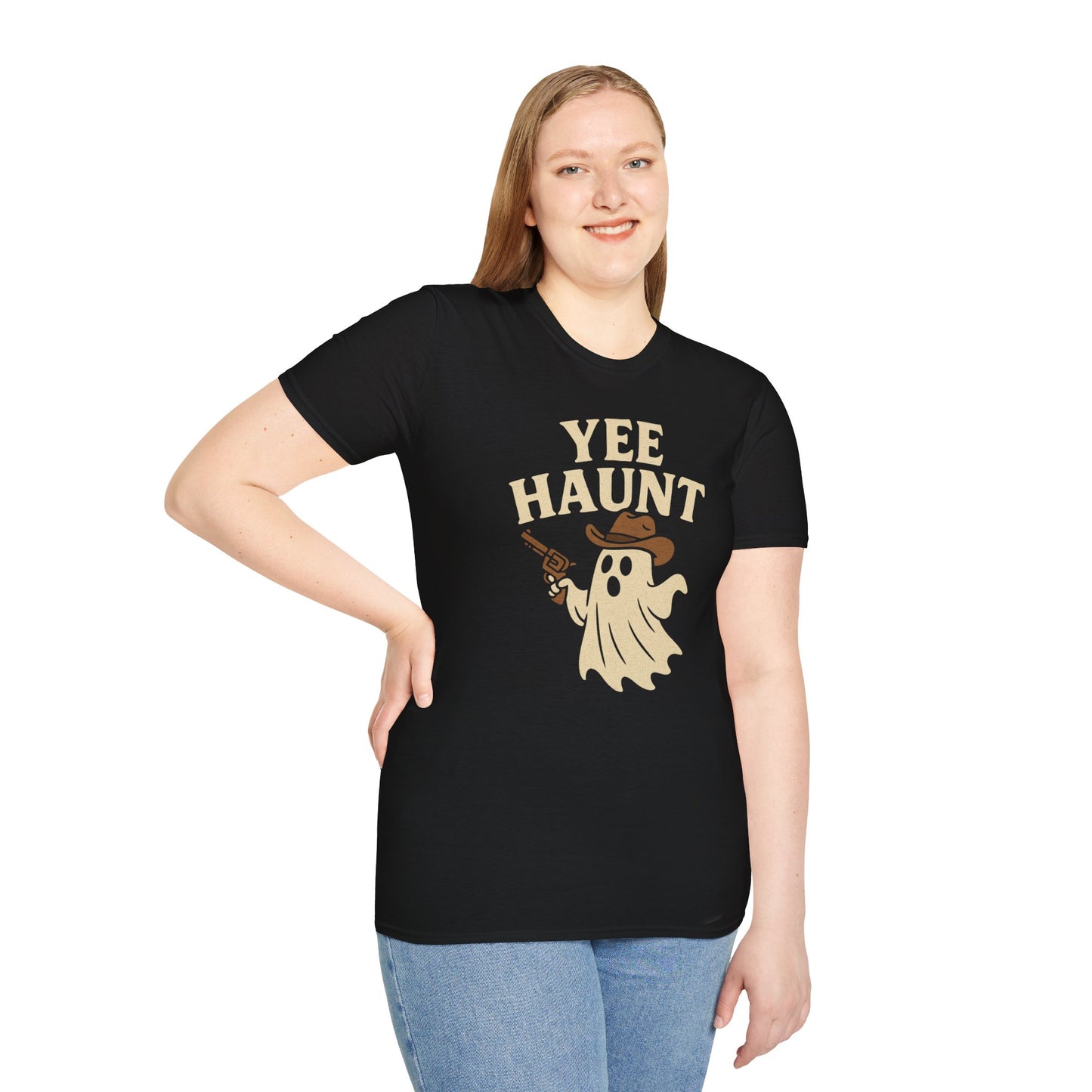 Yee Haunt Ghost Cowboy Halloween Tee - Cute Western Spooky Ghost Shirt - Boo Haw Fall Tee for Ghost Lovers - Unisex Halloween Graphic T-Shirt