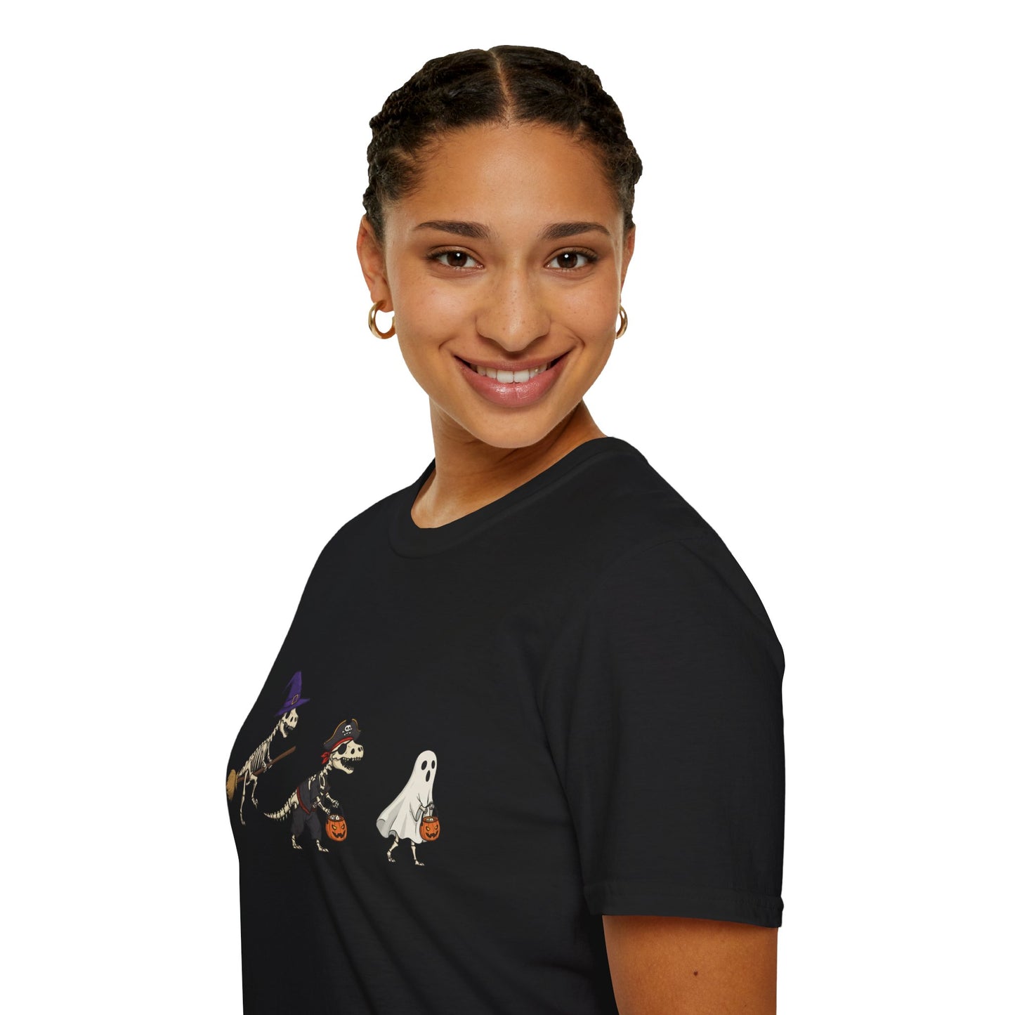 Halloween Dinosaur Skeleton Shirt - Trick-or-Treat Dino Tee, Funny T-Rex Ghost and Witch Costume Shirt, Spooky Cute Skeleton Tee, Unisex