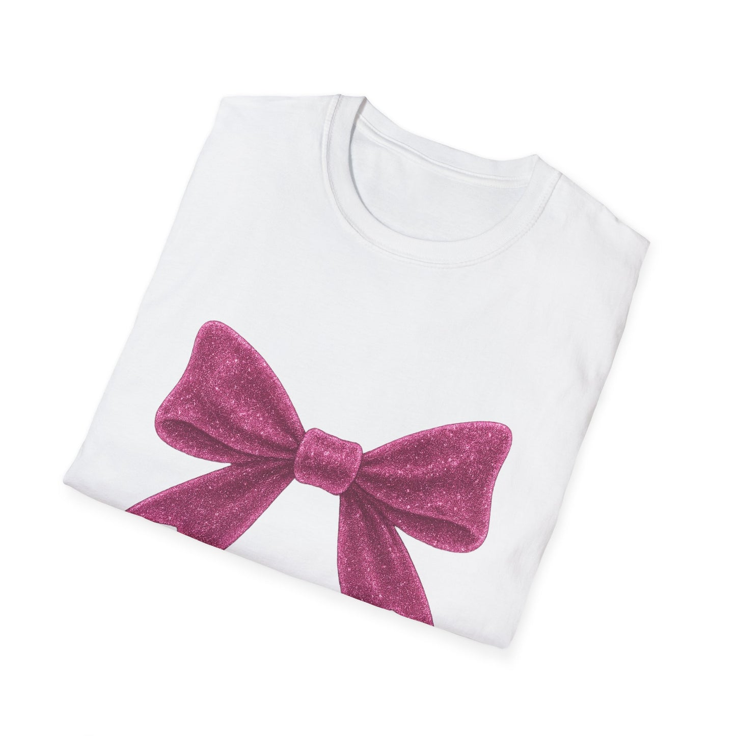 Feminine Pink Bow Graphic Tee | Coquette Bow T-Shirt | Sparkly Ribbon Shirt for Soft Girl Aesthetic | Gift for Her
