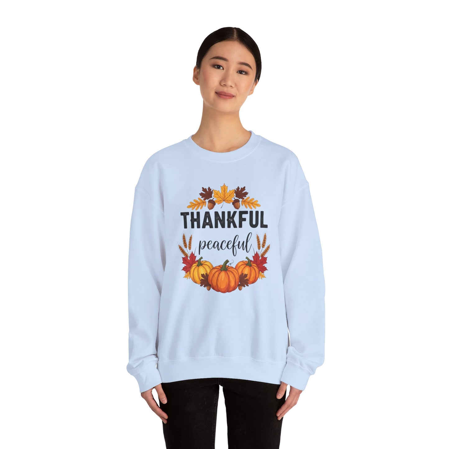 Thankful Peaceful Fall Sweatshirt, Autumn Pumpkin Crewneck, Thanksgiving Sweater, Cozy Seasonal Pullover, Gratitude Gift For Women Men