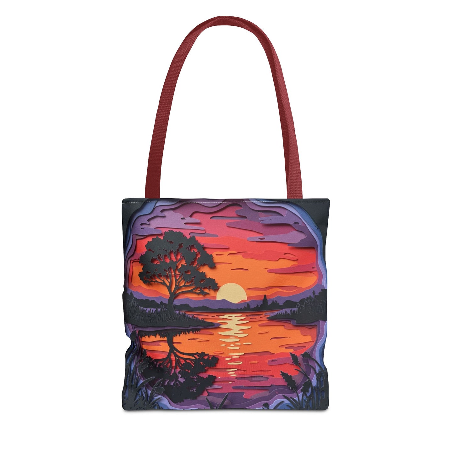 Sunset Landscape Canvas Tote Bag – Paper‑Art Inspired Nature Scene Tote – Colorful Sunset Market Tote, Eco Reusable Beach Bag, Vibrant Gift for Her