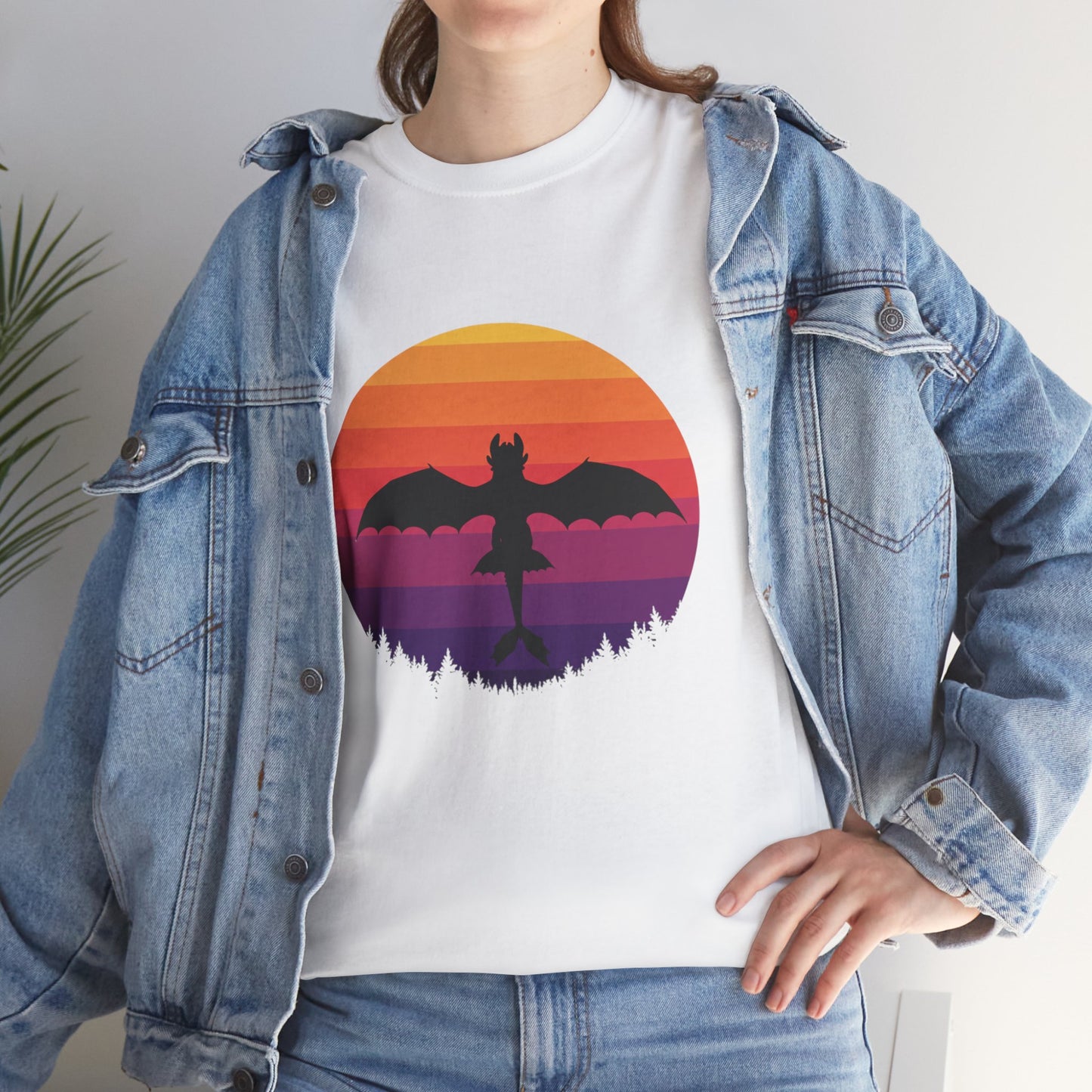 Night Dragon Sunset T-Shirt | Retro Dragon Silhouette Tee | Fantasy Dragon Shirt | Unisex Graphic Tee | Gift for Dragon Lovers