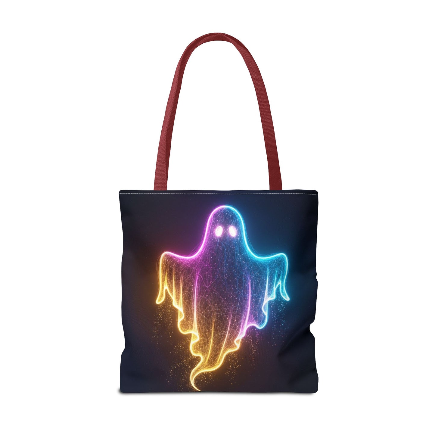 Neon Ghost Tote Bag - Bright Colorful Ghost Print Shoulder Tote, Spooky Cute Reusable Canvas Bag, Halloween Aesthetic Everyday Carry